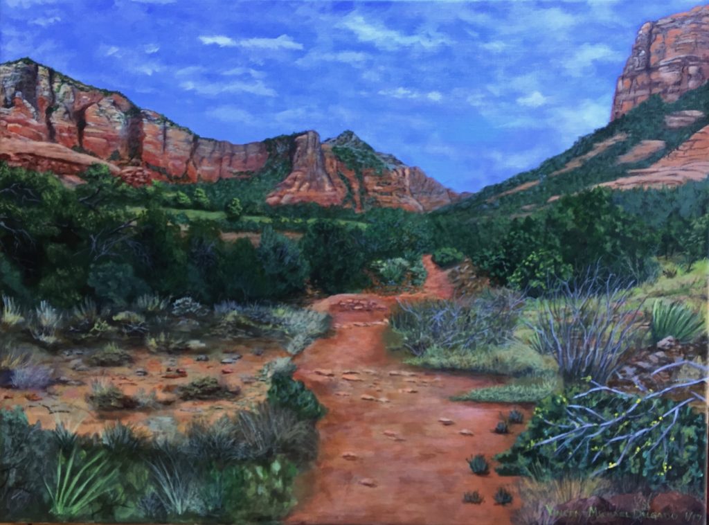 A painting of Sedona Red Rocks by Vincent Michael Delgado, an artist who lives in Sedona.